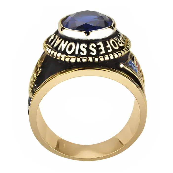 Green Rings CJ30320G Wholesale Mens Gold Stainless Steel Montana Blue Stone Professional Truck Driver Ring