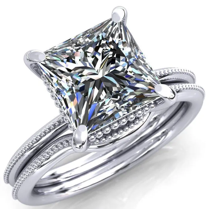 Fire Brilliance Rings Monet PrincessSquare Moissanite Doly Engagement Ring