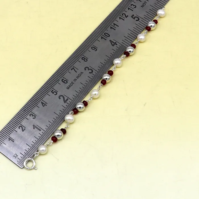 TRIBAL ORNAMENTS Bracelets 5mm silver and pearl beaded 925 sterling silver handmade customized baby bracelet fabulous gifting kids jewelry new born baby jewelry bbr4