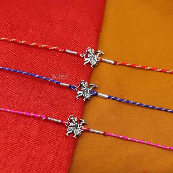 TRIBAL ORNAMENTS Bracelets 925 sterling silver handmade Rakhi Bracelet Exclusive Flying hanuman design pendant Rakhi Bracelet for Rakshabandhan rk295