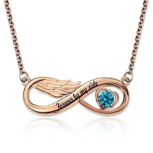 Belbren Necklaces Infinity Angel Wing Necklace with Birthstone in 925 Sterling Silver Gold or Rose Gold Plated