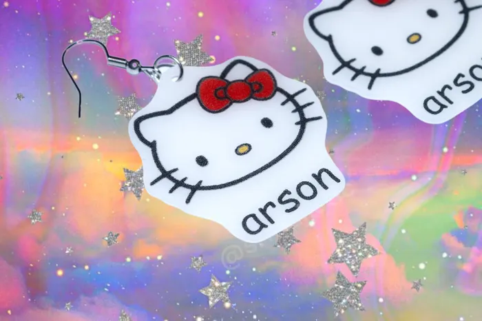 Earrings Sam Makes Things Hello Kitty Arson Girlboss Funny Meme Handmade Earrings