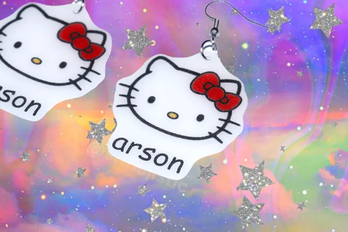 Earrings Sam Makes Things Hello Kitty Arson Girlboss Funny Meme Handmade Earrings