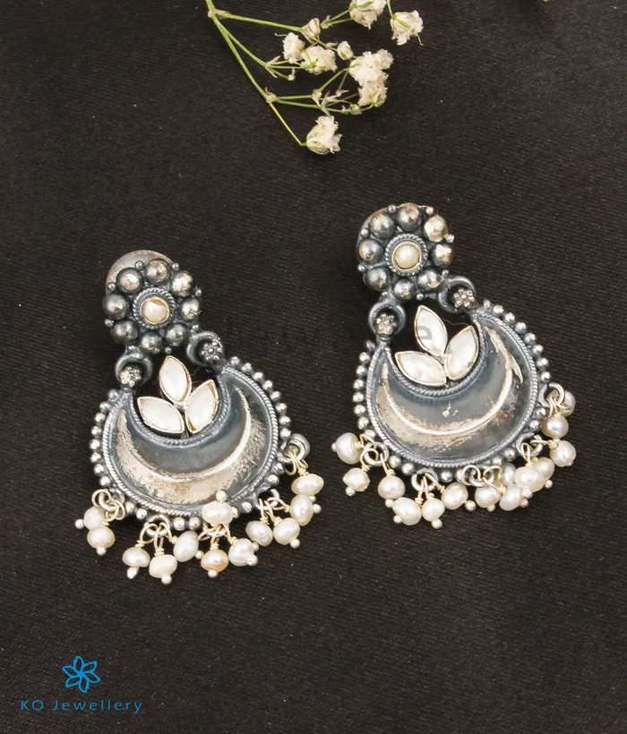 Earrings Silversmith The Mahika Silver Pearl Earrings Oxidised