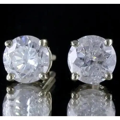 GB Earrings Round Natural Earth Mined Diamond Stud Earring Basket Setting White Gold 14K G VS1