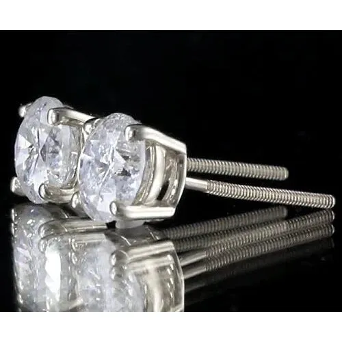 GB Earrings Round Natural Earth Mined Diamond Stud Earring Basket Setting White Gold 14K G VS1
