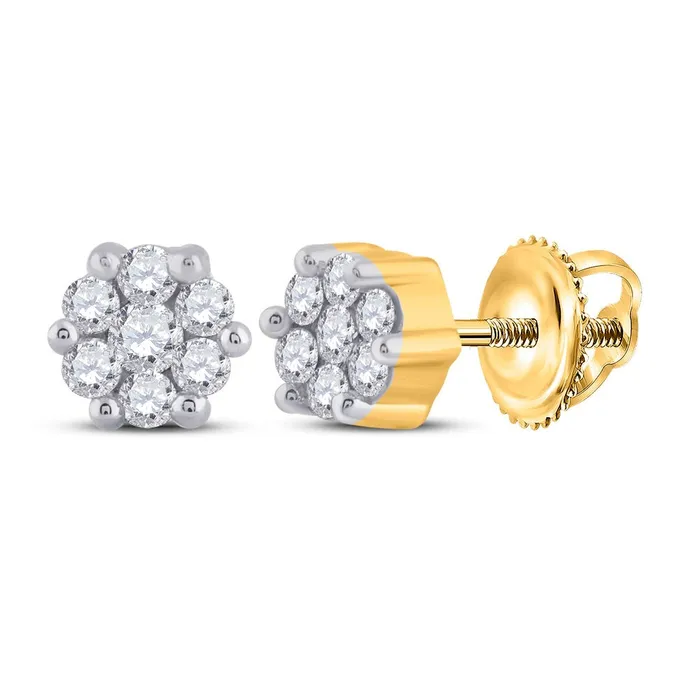 GND 10kt Yellow Gold Womens Round Diamond Flower Cluster Earrings 16 Cttw GND Earrings