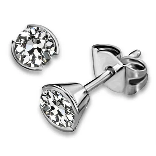 HarryChadEntcom Earrings Round Natural Diamond Old Mine Cut Stud Earrings Half Bezel Set 3 Carats