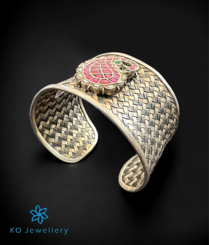 Kundan Rings The Woven Silver Paisley Antique Open Cuff