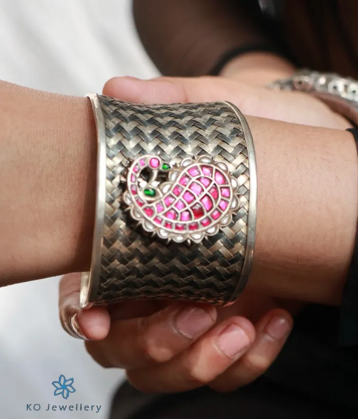 Kundan Rings The Woven Silver Paisley Antique Open Cuff