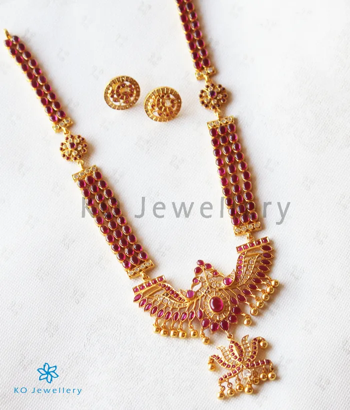 Silversmith Necklaces The Tejas Silver Peacock Kempu Necklace
