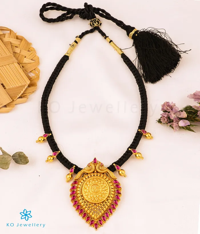 Silversmith Necklaces The Vyoma Silver Ornate Thread Necklace Black