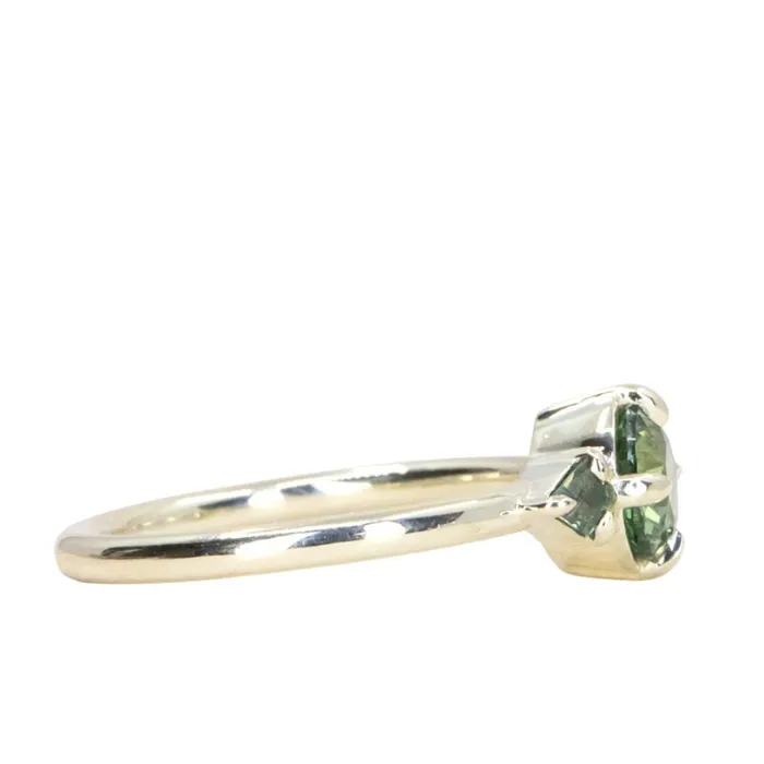 099ct Songean Green Sapphire and Trillion Parti Sapphire Antique Low Profile Ring in 14k Green Gold Anueva Jewelry Rings