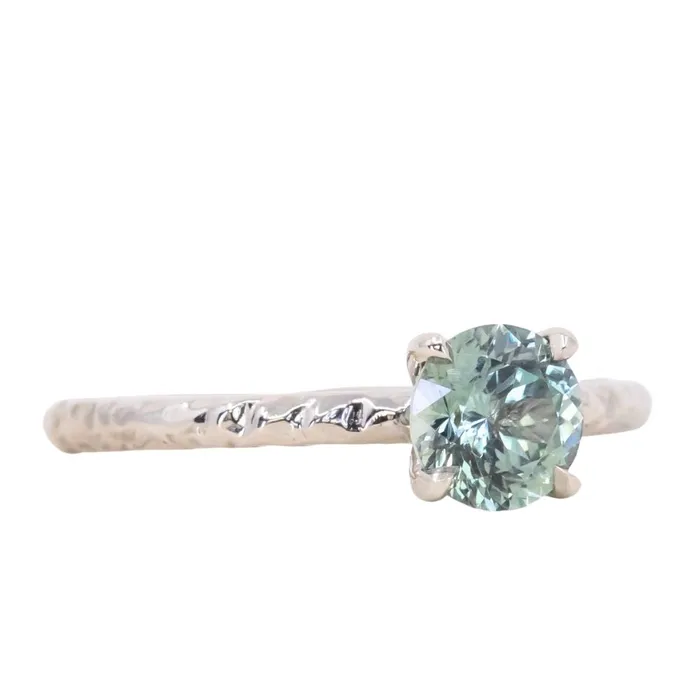 107ct Round Montana Sapphire Evergreen Carved Solitaire Ring in 14k White Gold Daniel Stair Rings