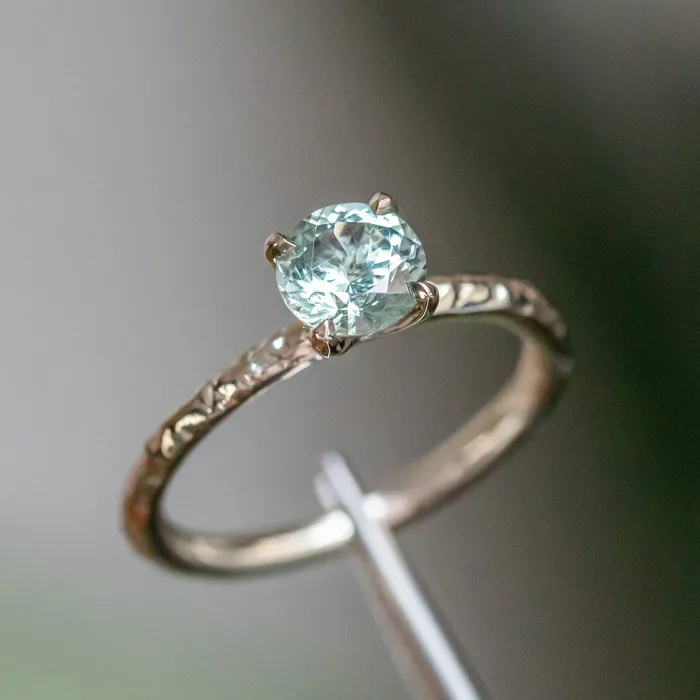 107ct Round Montana Sapphire Evergreen Carved Solitaire Ring in 14k White Gold Daniel Stair Rings