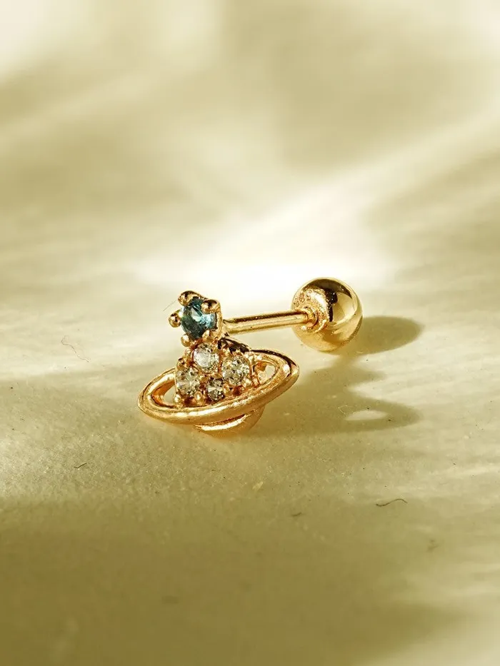 14K Gold Cubic Saturn Cartilage Earring 20G MinimalBijoux Earrings