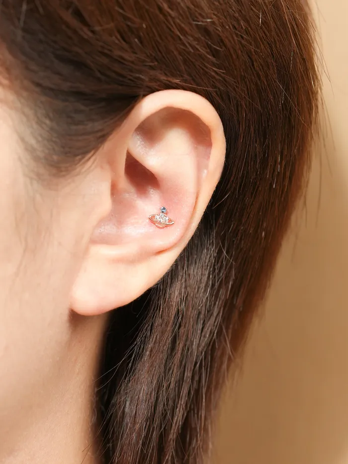 14K Gold Cubic Saturn Cartilage Earring 20G MinimalBijoux Earrings
