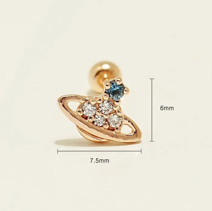 14K Gold Cubic Saturn Cartilage Earring 20G MinimalBijoux Earrings