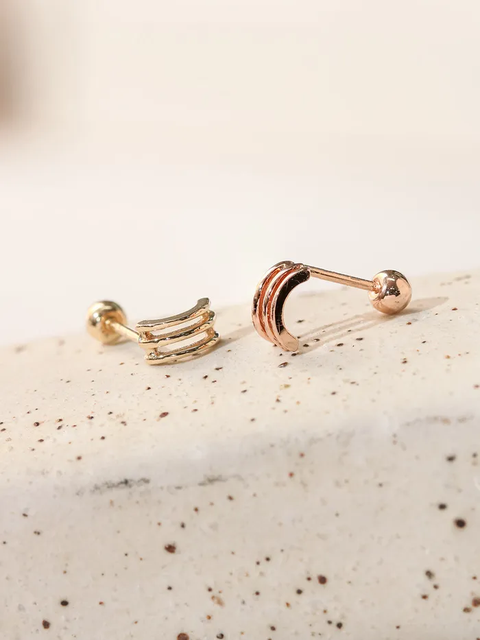 14K Gold Tiny Triple Lines Cartilage Earring 20G18G16G MinimalBijoux Earrings