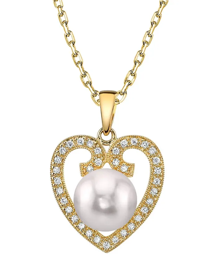 Akoya Pearl HeartShaped Diamond Pendant Choose Your Pearl Color SPT Necklaces