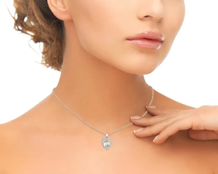 Akoya Pearl HeartShaped Diamond Pendant Choose Your Pearl Color SPT Necklaces