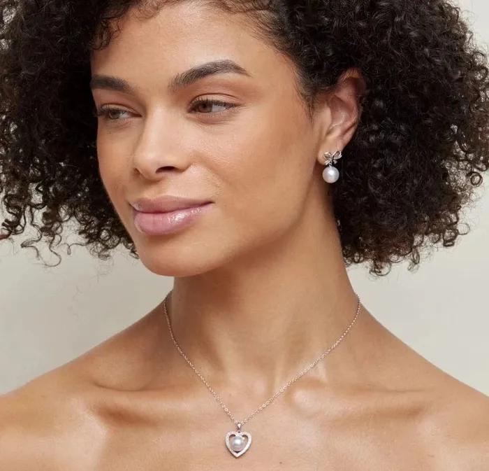 Akoya Pearl HeartShaped Diamond Pendant Choose Your Pearl Color SPT Necklaces