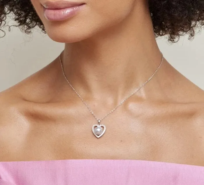 Akoya Pearl HeartShaped Diamond Pendant Choose Your Pearl Color SPT Necklaces