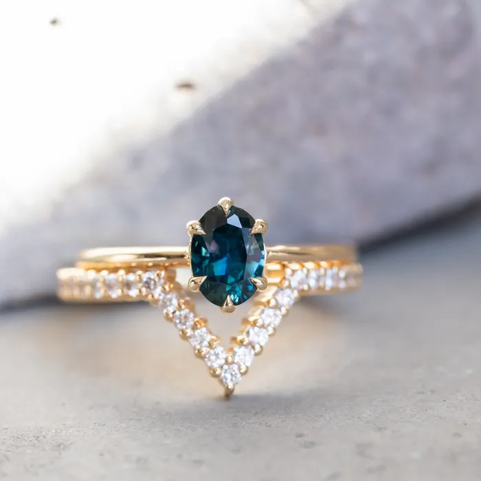 Anueva Jewelry Rings 086ct Oval Nigerian Sapphire Six Prong Low Profile Ring in 14k Yellow Gold