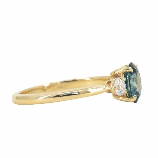 Anueva Jewelry Rings 154ct Oval Montana Sapphire and Diamond Three Stone Ring in 14k Yellow Gold