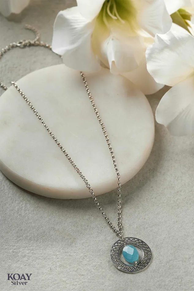 Blue Ring Necklace KOAY Silver Store Necklaces