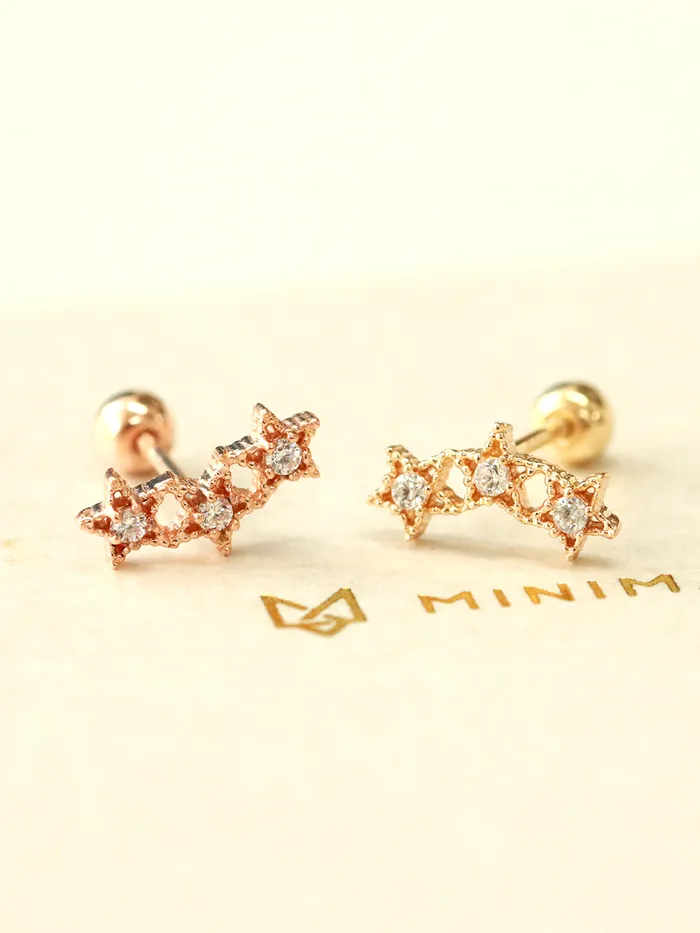 Earrings 14K Gold Antique Triple Star Cartilage Earring 20G18G MinimalBijoux