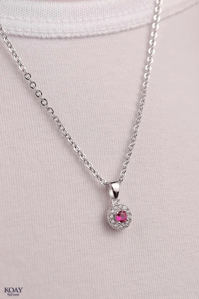 KOAY Silver Store Necklaces Circle Zircon Pink Necklace KOAY Silver Store Necklaces Circle Zircon Pink Necklace