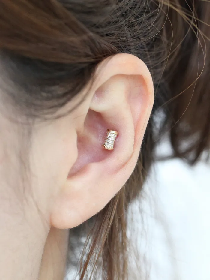MinimalBijoux Earrings 14K Gold Hammer Cartilage Earring 18G16G