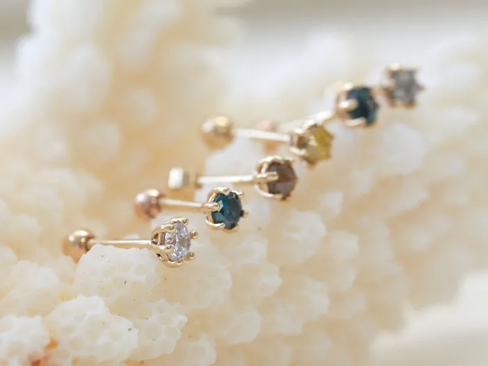 MinimalBijoux Earrings 14K Gold Rough Diamond Cartilage earring 3mm 18g16g