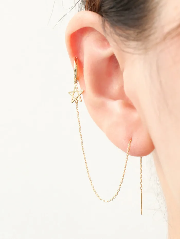 MinimalBijoux Earrings 14K Gold Star Long Drop Hoop Earring