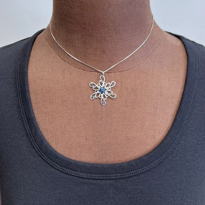 Necklaces Moriartys Gem Art 14K White Gold 134ct Sapphire and Diamond Snowflake Pendant