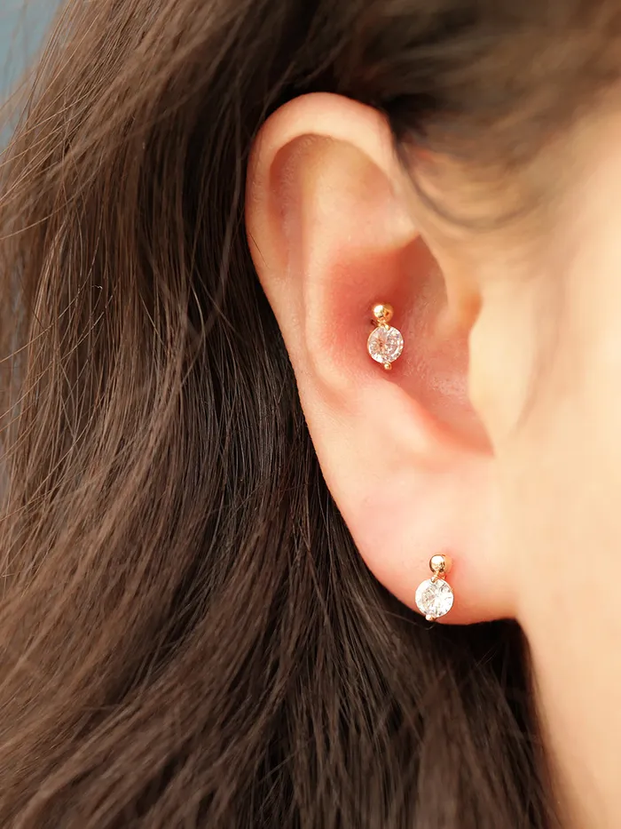 PreStyled Sets 14K Gold Point Cubic Mini Ball Internally Threaded Labret Piercing 18G16G MinimalBijoux