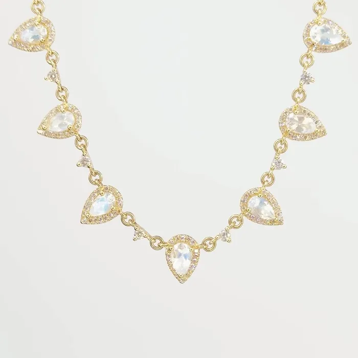 Princess Bride Diamonds Necklaces Pear Moonstone Diamond Drip Necklace