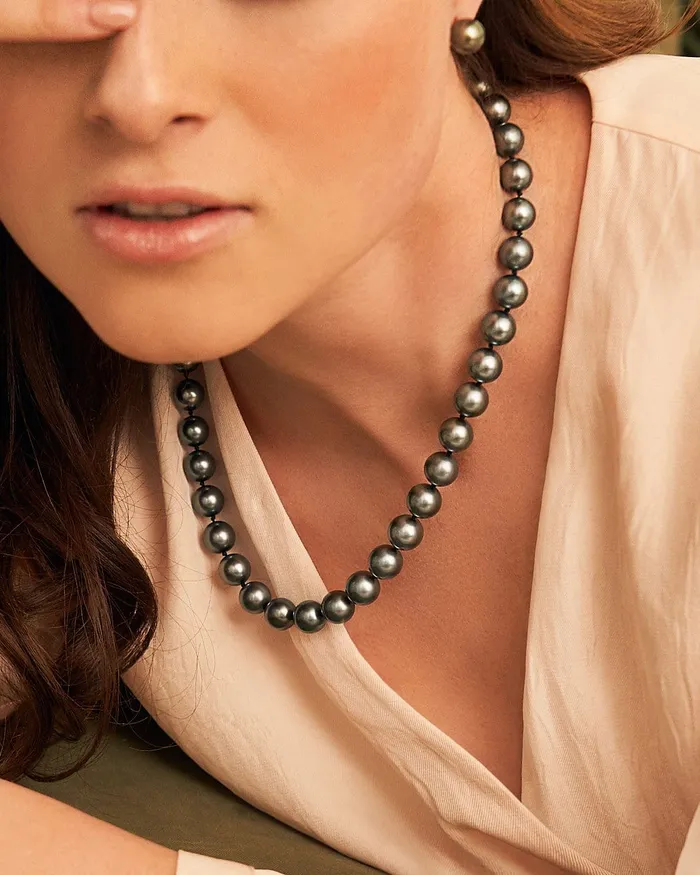 Silver Tahitian True Round Pearl Necklace 90110mm AAAA Quality SPT Necklaces