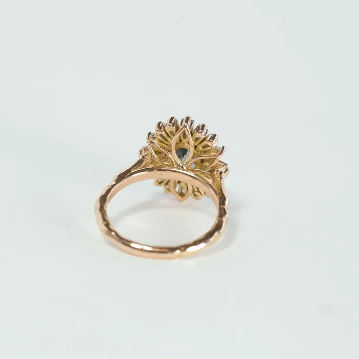 Vintage Ballerina Style Halo Montana Sapphire Ring Anueva Jewelry Rings